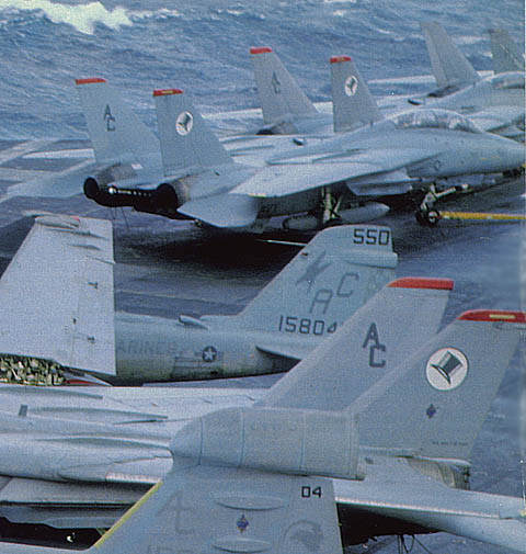 VF-14 aircraft wearing the AC tailcode on the deck of the CV-67 JFK - click to get larger format picture !
