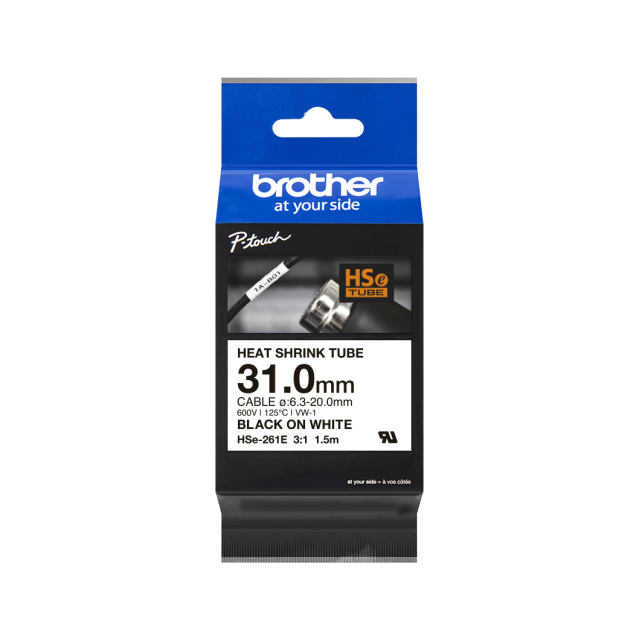 Brother HSE261E Black on White Label Tape 31mm